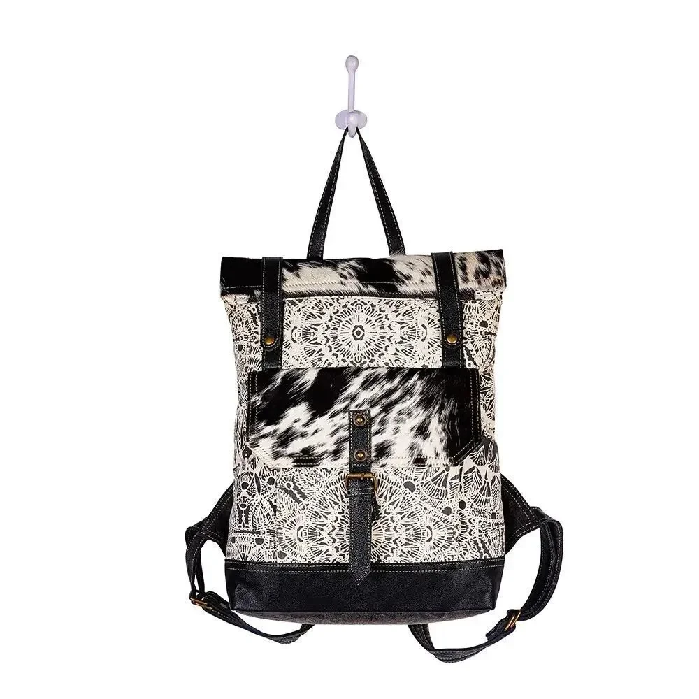 Myra Bag Handmade Le Medallion Backpack Upcycled Canvas & Cowhide Leather